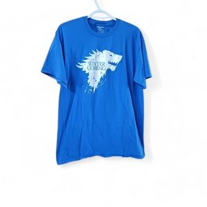 Game of thrones Winter Is Coming Blue Short Sleeve Crewneck T shirt.